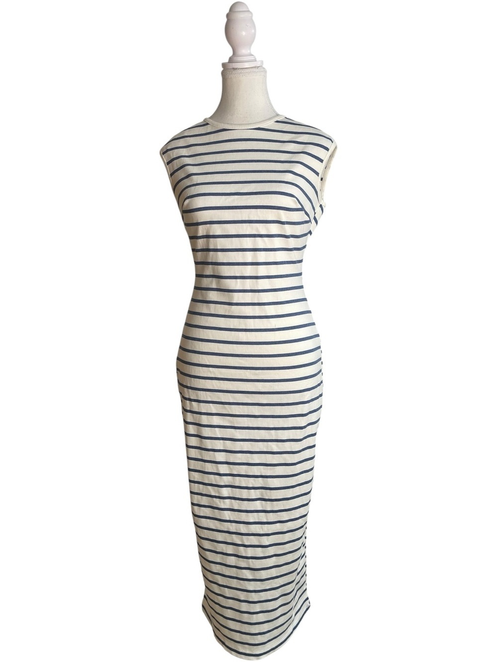 Lulus Chic Existence Striped Backless Midi Dress Ivory Blue